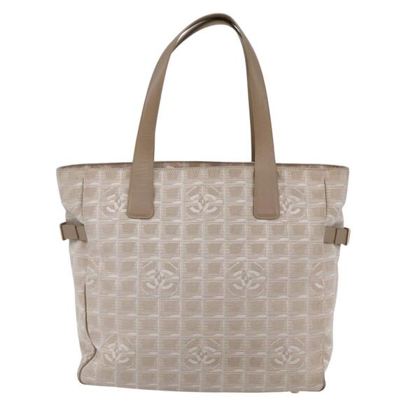 CHANEL New Travel Line Tote Bag Nylon Beige Gold CC Auth BA6873